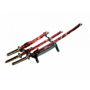 Katana set 3 pezzi rossa drago